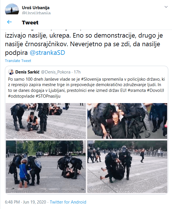 Screenshot_2020-06-20 (5) Uroš Urbanija on Twitter Hvala Bogu, da policija zoper kriminalce in vse, ki izzivajo nasilje, uk[...]